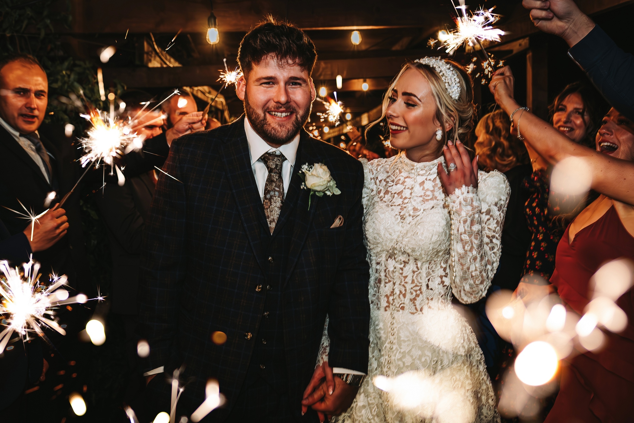 Celebration in our marquee with bride and groom at Nunsmere Hall
